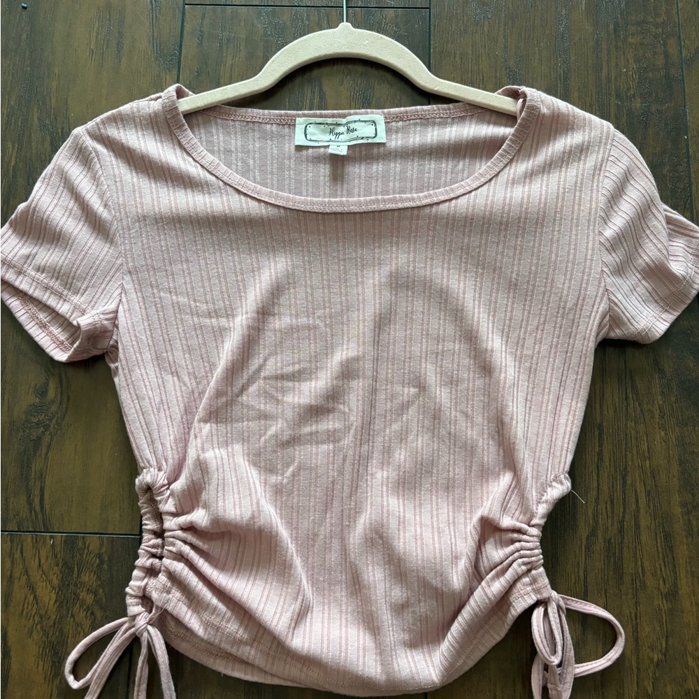 Hippie Rose Blush Ribbed Short Sleeve Top